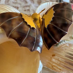 Vintage Shell Butterfly Brooch, Gold Tone, 1 3/4&quot; wide, Pristine