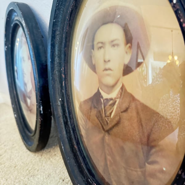 Oval Frames with Convex/ Domed Glass  Rustic Decor, Portrays of 2 men,