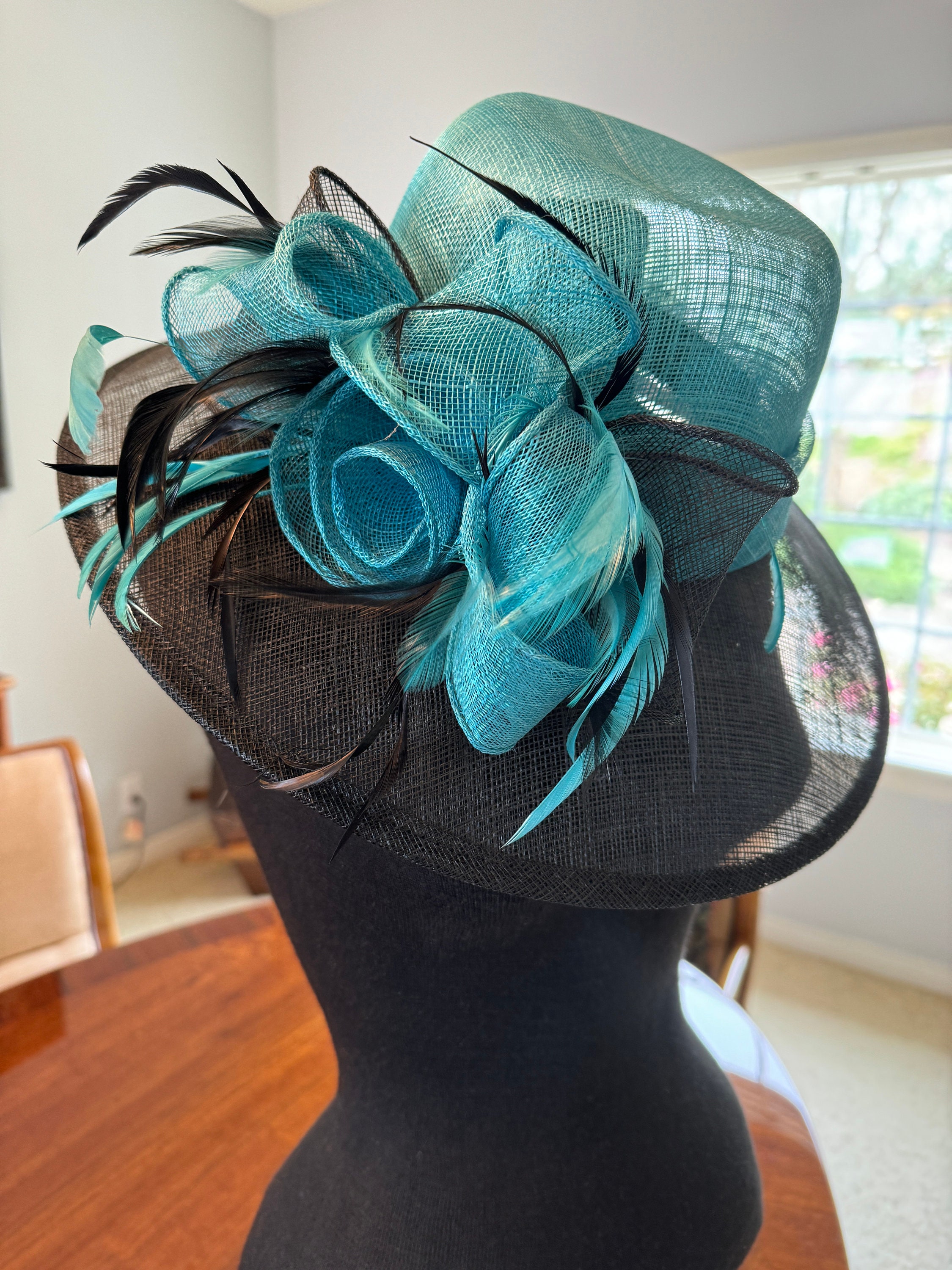 Fine Millinery by August Accessories Blue Wide-Brimmed Hat August Hat White Pearl Widebrim Hat Church Derby Ornate One  main image 4