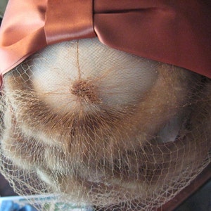 Vintage Mink Fur Copper Satin Hat with Netting 1960s Excellent original condition image 2