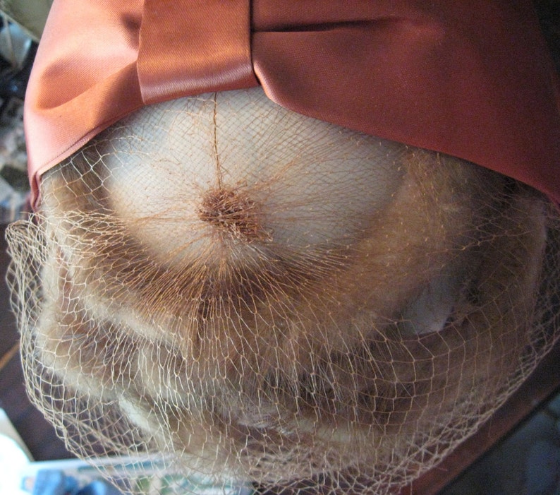 Vintage Mink Fur Copper Satin Hat with Netting 1960s Excellent original condition image 2