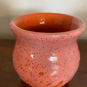 Vintage Studio Pottery VASE Orange with Pink Textured Drip Glaze Signed Autumn UNUSUAL COLOR