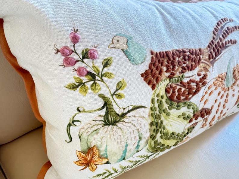 Martha Stewart Matching Pillows Crewel Embroidery, Harvest Decor, with Pheasant 2 pc immagine 12
