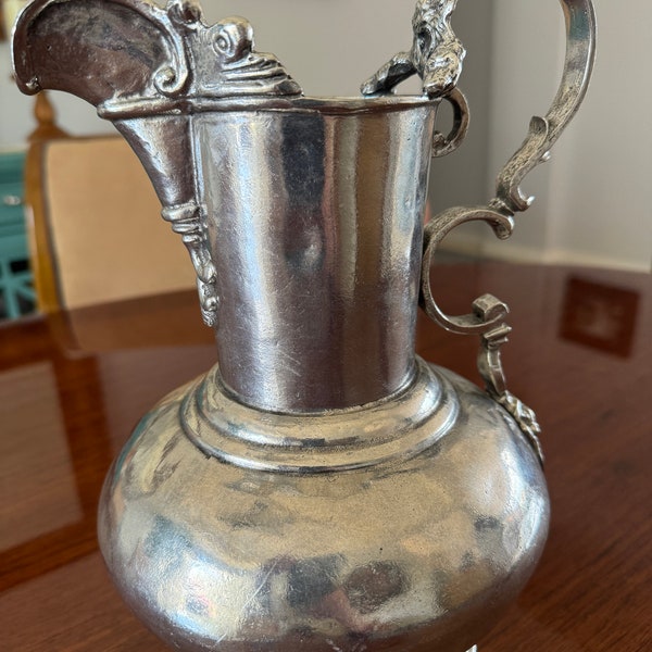 ORNATE Etruscan Arte Italica Pewter Pitcher, Large  Hand Made In Italy,  ITALIAN Pewter STUNNING