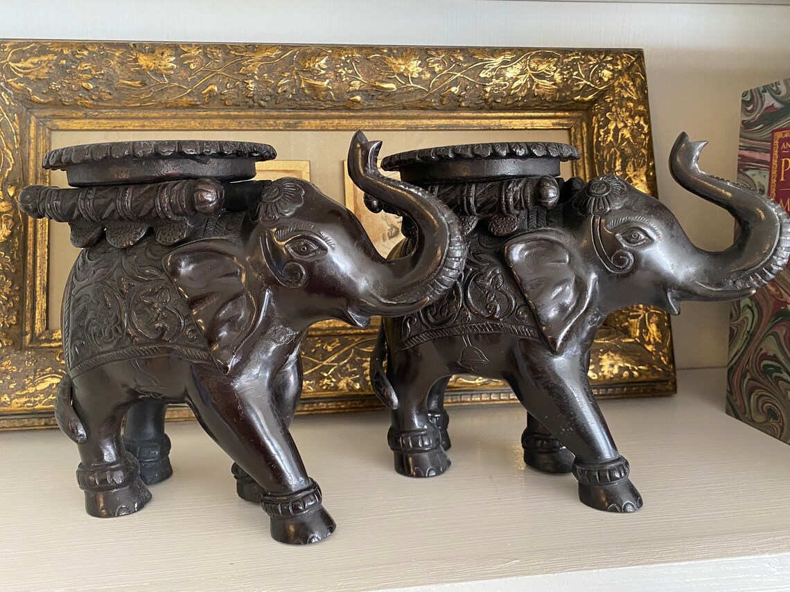 Cast Iron Elephant Candle Holders Sculptures ELEPHANT Pair Etsy