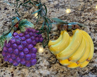 Ceramic Fruit Wall Hangings - Set Of 2 -   Kitschy Wall Decor - Retro