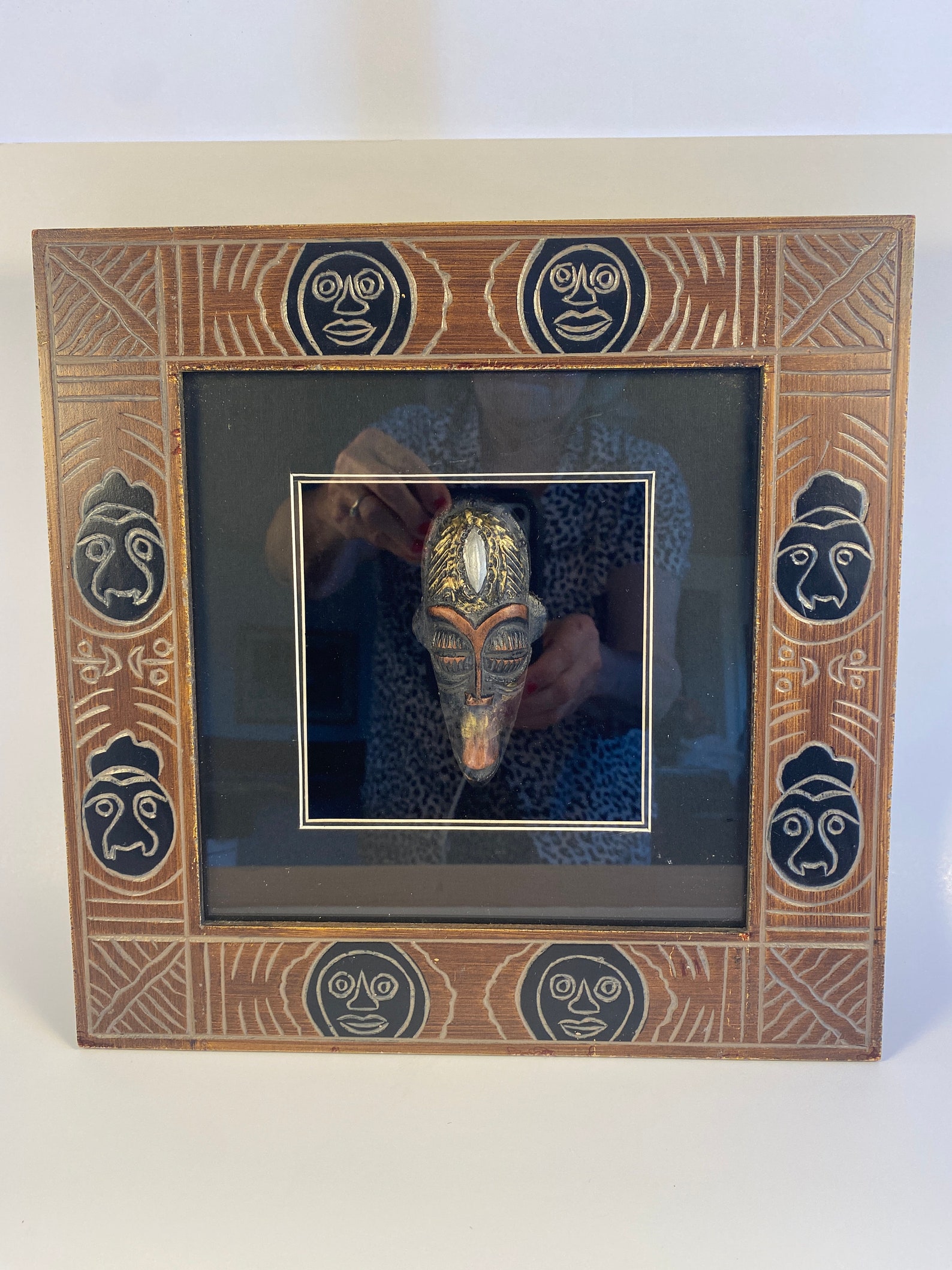 AFRICAN Wall Hangings Hand Carved Faces in Deep FRAME Pair Etsy