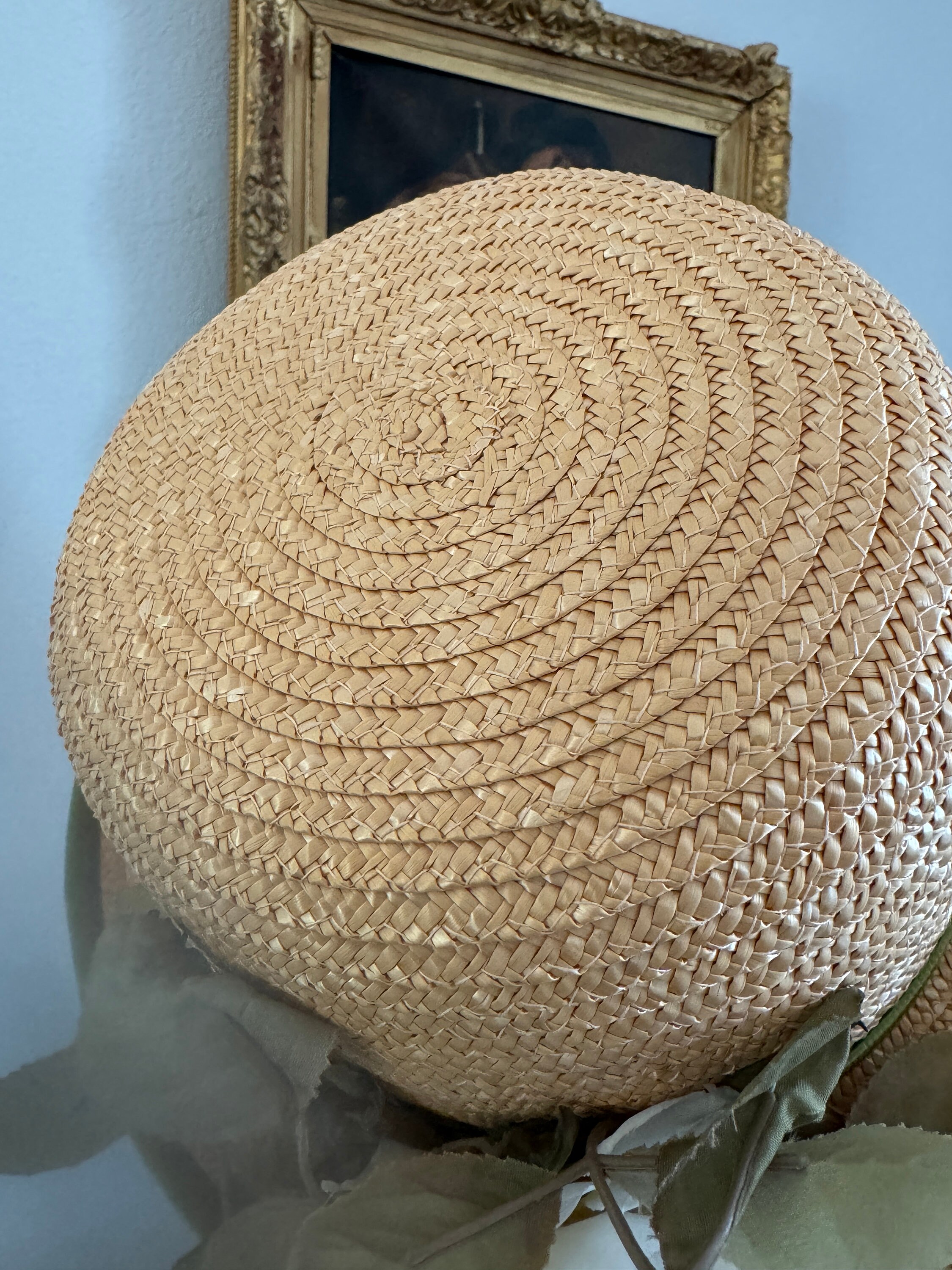 Kokin NEW YORK Straw Brimmed Hat Green Velvet Green Piping  display picture 2