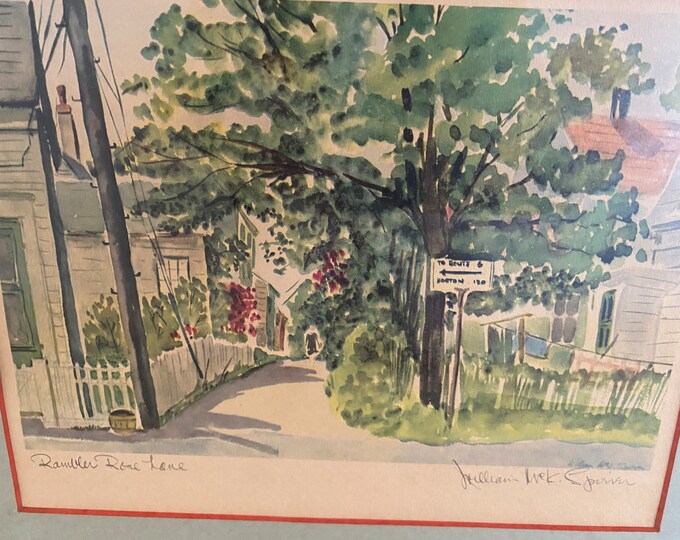 Mid 20th Century rambler Rose Lane Lithograph by William Mck Spierer