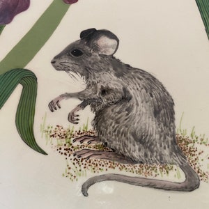 RAT Hand Made Ceramic Floral Plate with RAT  Art Pottery by Justine Dennis 1986 Halloween Table