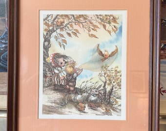 Impression/lithographie signée Jody Bergsma - vintage 1981, édition limitée. 4334/4500," Les mamans tiennent la main de leurs enfants pendant un moment, leur coeur pour toujours"