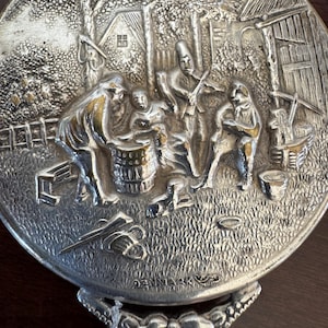 DENMARK Mirror~Antique 5&quot; Hand Held Mirror/Purse Mirror~Elegant Silver Repoussé