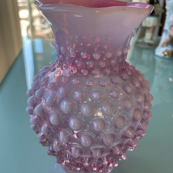 Fenton Cranberry Opalescent Hobnail Vase (Pink)