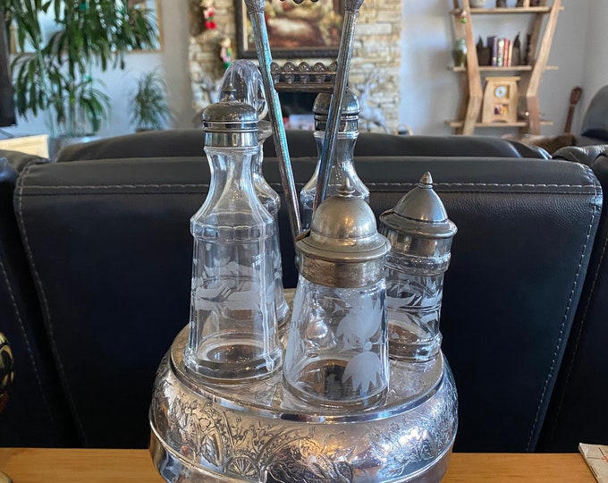 Victorian Silver Plated Etched Cruet SET 17.5 Etsy