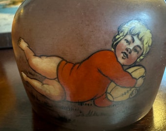 PARIS FRANCE PORCELAIN O'hara Dial Co Waltham, Mass.  Little Jug Hand Painted with Blond Baby with Rugby Ball Rare