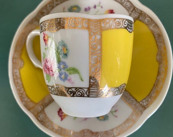 Vintage Porcelain Avon Germany Floral Demi Tasse Cup & Saucer