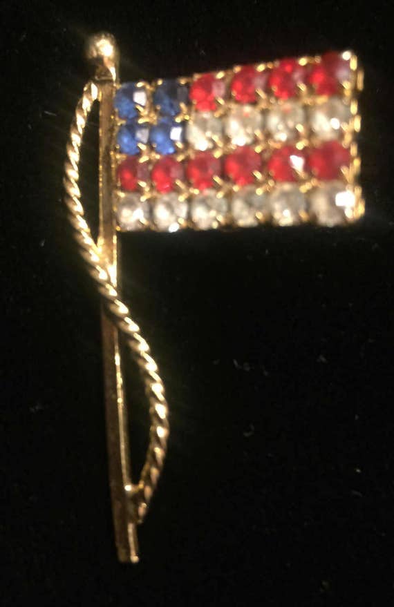 Flag Brooch Pin Patriotic Jewelry USA Rhinestone  