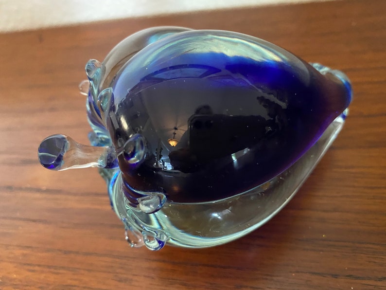 Art Glass Clear Cobalt Blue Pear Figurine Paperweight Handmade