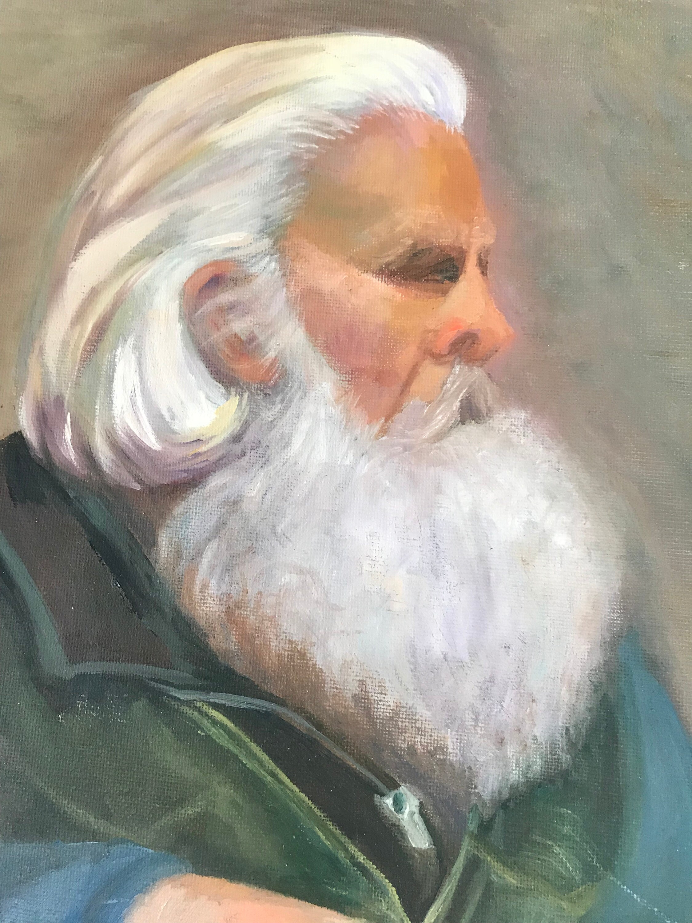 Vintage Painting Man with White Beard 