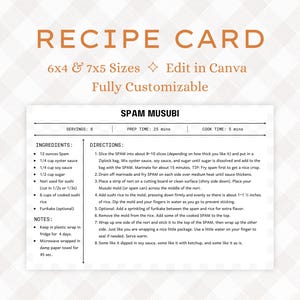 Modelo de cartão de receita minimalista, editável e imprimível, 6x4" e 7x5", modelo Canva, cartão de receita pessoal, receita + cartão, para download