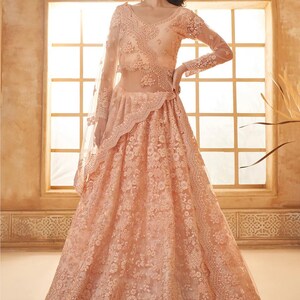 Elegancki pastelowy zestaw na wielkie okazje, ciężka siateczka, ślubna Lehenga Choli | Ślub | Zaręczyny | Przyjęcie | Wydarzenie świąteczne | Uroczyste