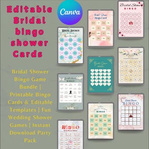 Paquete de juegos de bingo para despedidas de soltera / Tarjetas de bingo imprimibles y plantillas editables / Juegos divertidos para despedidas de soltera / Paquete de fiesta de descarga instantánea