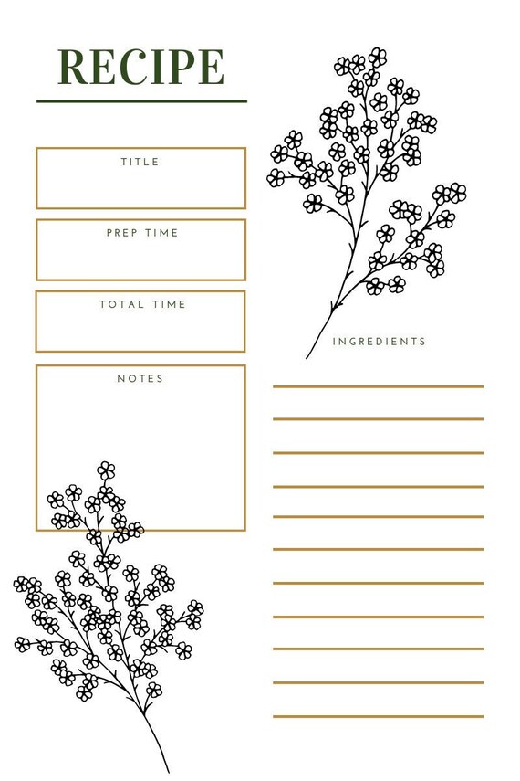 Black and White Plant Recipe CardPrintable Recipe | Etsy