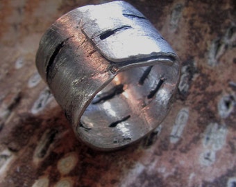 Birch Bark Ring - Sterling Silver Cast Birch Bark