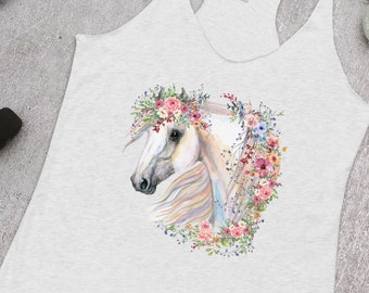 Quarter Horse Mustang with Flowers Andalusian Gift for Horse lover Women's Racerback Tank