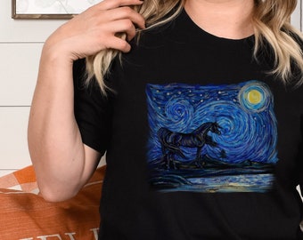 Van Gogh Starry Night Arabian Horse art Unisex Heavy Cotton Tee horse shirt t-shirt