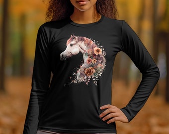 Arabian Horse shirt Soft Floral Watercolor Fantasy Art Horse Equestrian Farm House Country Western Horse lover Gift long sleeve tee horse