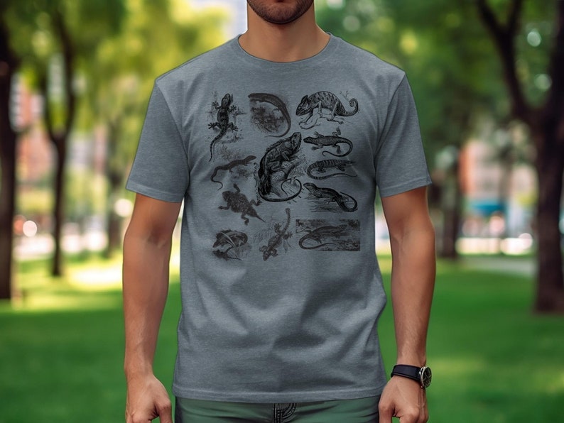 Vintage Reptile Illustration T-Shirt, Unisex Lizard and Crocodile Graphic Tee, Nature Lover Gift, Classic Animal Print Shirt image 9