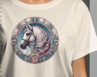 Equestrian Horse Art T-Shirt, Horse Riding Lover Tee, Ranch Style Horse Shirt, Artistic Equine Top, Animal Lover Gift