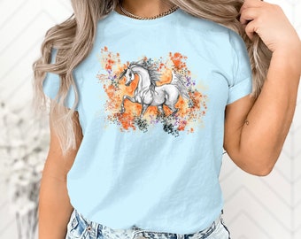 Majestic Horse acuarela arte camiseta, camiseta ecuestre única, regalo amante de los animales, ropa casual unisex