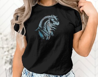 Arabian Horse T-Shirt, Hand Drawn Equine Art, Horse Lover Gift, Wild Stallion Sketch Tee, Unisex Equestrian Top, Artistic Animal Design