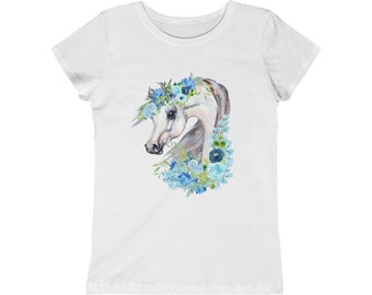 Arabian Horse with Flowers Unicorn Cute Girls Youth T-shirt Princess Tee Gift for horse lover child daughter