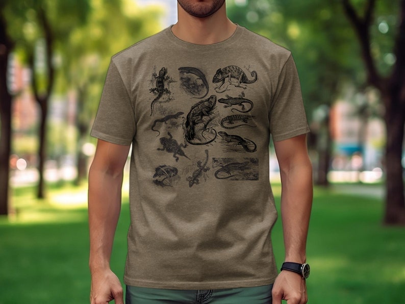 Vintage Reptile Illustration T-Shirt, Unisex Lizard and Crocodile Graphic Tee, Nature Lover Gift, Classic Animal Print Shirt image 6