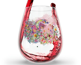 Watercolor Arabian Horse with Bold Bright Flowers Stemless Wine Glass - Perfect for Farmhouse and Western Decor