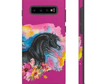 Funda para teléfono con caballo árabe negro y rosa Fundas resistentes para Iphone Samsung Pixel