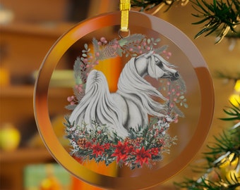 Pferd Weihnachtsverzierung Klarglas Weihnachtsbaum Dekoration Weihnachtsgeschenk für Pferdeliebhaber, Trainer, Kunde, Reitpferd Pferdekunst