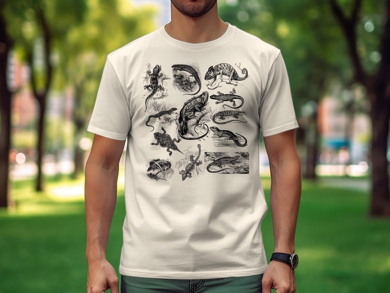 Vintage Reptile Illustration T-Shirt, Unisex Lizard and Crocodile Graphic Tee, Nature Lover Gift, Classic Animal Print Shirt image 5