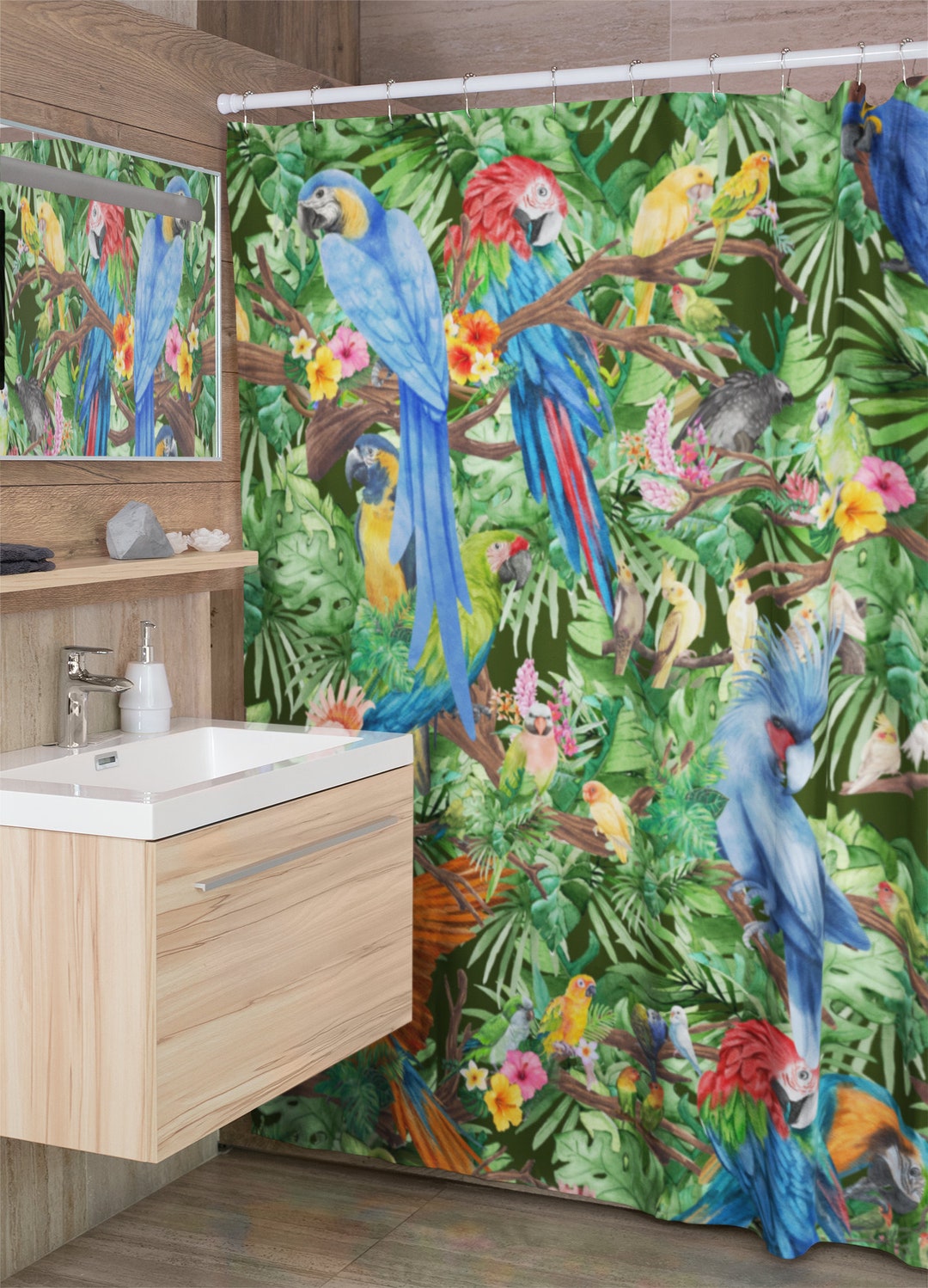 Parrot Macaw Cockatoo Amazon Lovebird Conure Shower Curtain Perfect