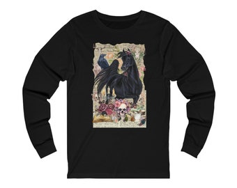 Schwarz arabisches Pferd Gothic Schädel Goth viktorianischen Tattoo Kunst Langarm-T-Shirt Pferde-Shirt Geschenk für Pferdeliebhaber Halloween