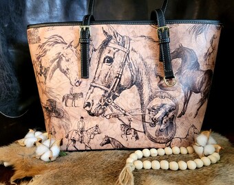 Reitpferd Handtasche Umhängetasche Tote Kunstleder vegan Leder Reitmode Pferd Mädchen Stiefel Westernpferd Reitpferd Geschenk