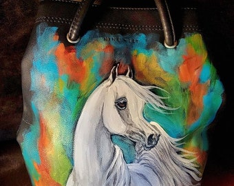 Custom Painted Handbag pet portrait horse dog cat bird chicken ANY subject Personalized gift original painting art Animal lover Your Bag