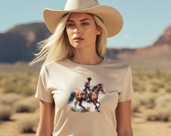 Equestrian Horse Riding Art T-Shirt, Cowboy Ranching Tee, Equestrian Lifestyle Apparel, Watercolor Horse Rider Unisex Shirt