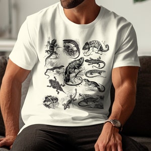 Vintage Reptile Illustration T-Shirt, Unisex Lizard and Crocodile Graphic Tee, Nature Lover Gift, Classic Animal Print Shirt image 1