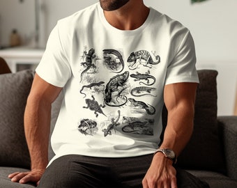 Vintage Reptile Illustration T-Shirt, Unisex Lizard and Crocodile Graphic Tee, Nature Lover Gift, Classic Animal Print Shirt