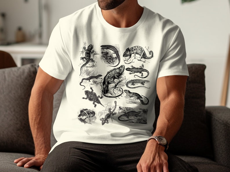 Vintage Reptile Illustration T-Shirt, Unisex Lizard and Crocodile Graphic Tee, Nature Lover Gift, Classic Animal Print Shirt image 1