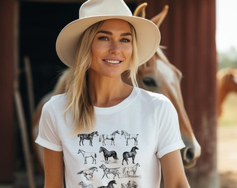 Vintage Horse Illustration T-Shirt, Equestrian Art Tee, Retro Animal Drawing, Casual Comfortable Cotton Shirt